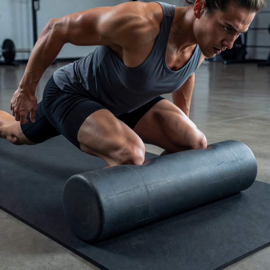 Person using a high-density foam roller on their quadriceps